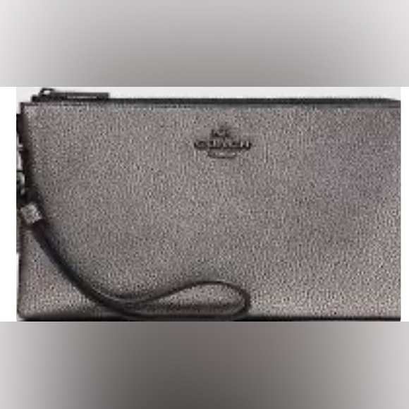 Coach Double Zip Wallet In Metallic Caviar Leather - Picture 1 of 7
